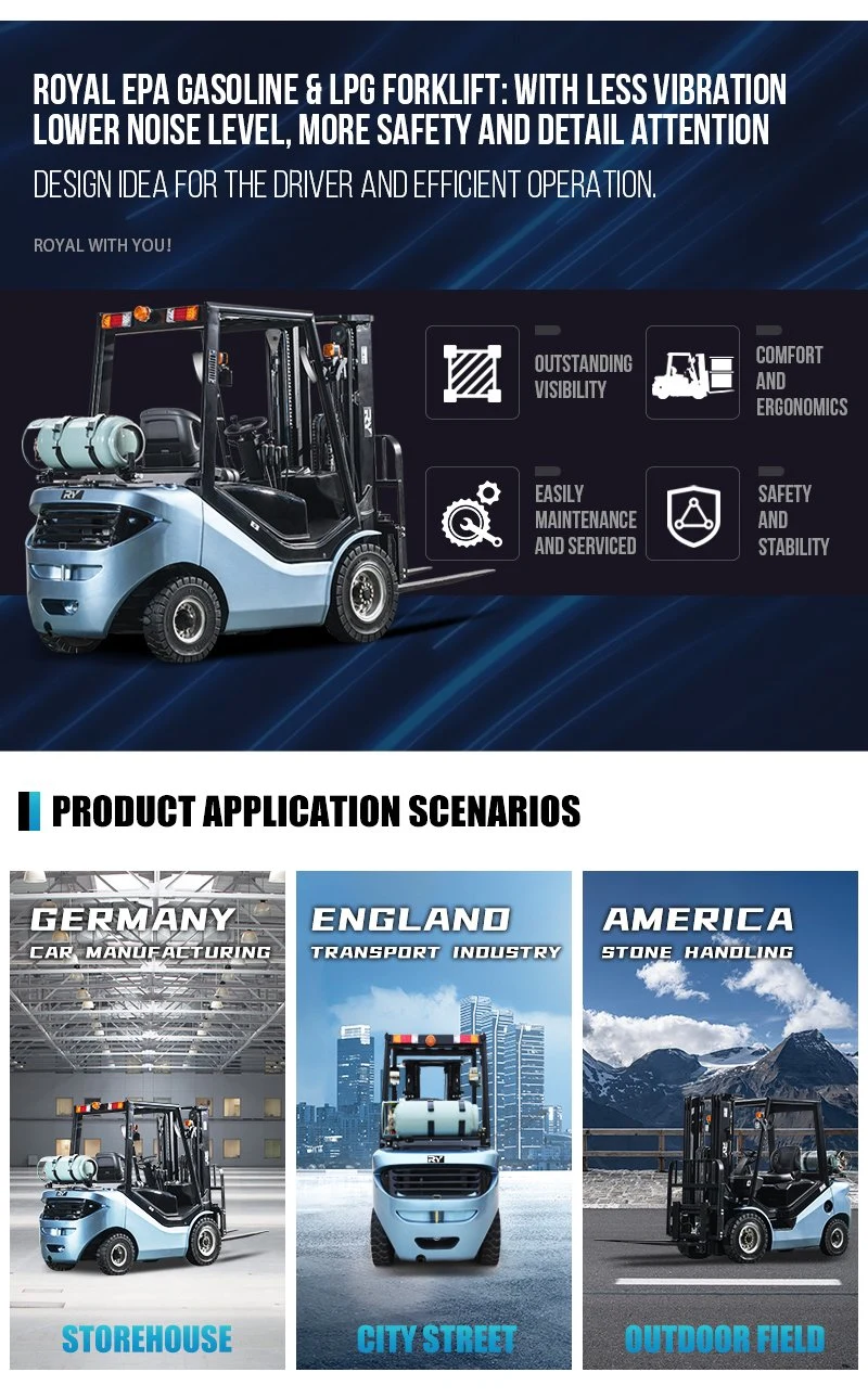 Royal Dual Fuel 3 Ton EPA Standard Engine Gasoline/LPG Fork Lift Trucks